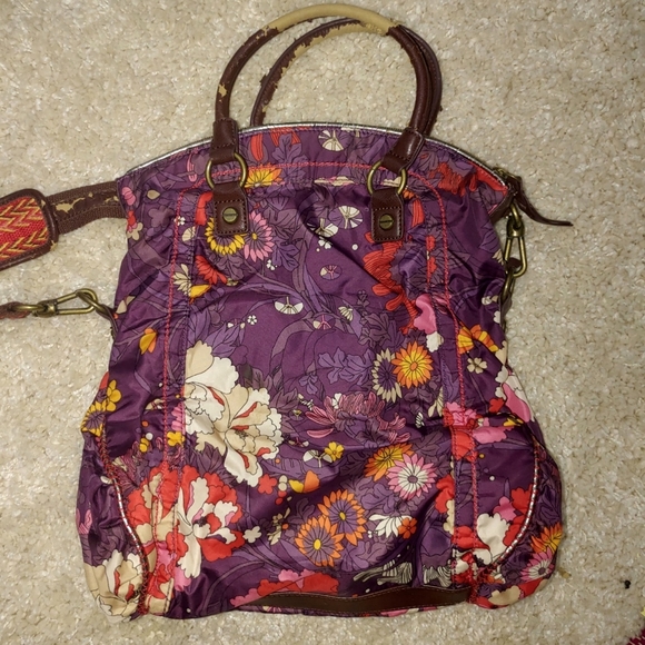 Sakroots Large Purple Foldover Floral Crossbody Satchel Shoulder Handbag Purse - Picture 2 of 15